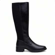 Women's Over-The-Knee Riding Boot With Tractor Sole, Black, Side Zipper, High Elastic Shaft - New Winter Collection - Elegant Women's Boots - 黑色 - 查看 2