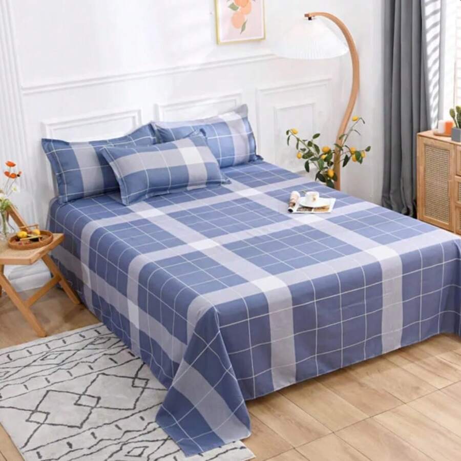 Double Bed Sheet Without Elastic With Microfiber Hem, Single Size, Top Cover, Floral Geometric Print - Random Geometric - View 1