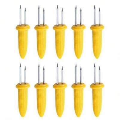 10pcs Steel Corn Forks, Tilted Corn Holders, Heat Resistant Kitchen Accessories, Outdoor BBQ Tools, Fruit Forks