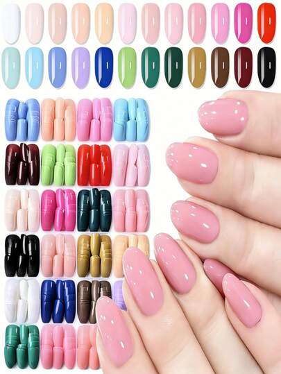 120pcs/Set Oval Solid Color False Nails, 5 Same Designs In Different Colors, Smooth Surface, Vibrant Colors, Sunny And Cute, Reusable, Suitable For Women's Festivals, Parties, And Daily Wear
