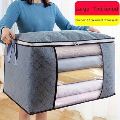 Large Capacity Storage Bag With Pockets, Foldable Clothes & Bedding Storage Bag, Reinforced Handles, Sturdy Zipper, Suitable For Storing Clothes, Quilts, Blankets, Sheets, Can Be Placed Under The Bed