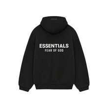 Fear of God Essentials FW24Holiday Core Series Hooded Pullover Sweatshirt Runs 1 Size Large, Simple Fleece Lined Comfortable Letter Print Style, Unisex Style: Meteorite Black - 黑色 - 查看 4