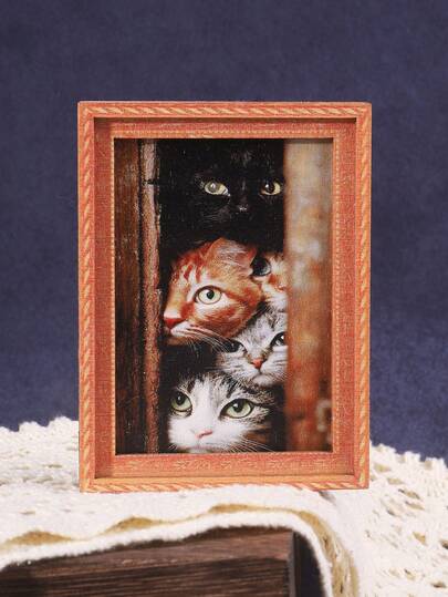 1pc Wooden Photo Frame Fridge Magnet - Cute Cat Head Pattern, Fridge Decor Magnet, Home Decoration!