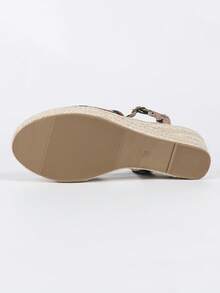Women's Linen Rope Wedge Sandals, Casual Elastic Band Thick Bottom Shoes. Closed Toe Round Toe Hollow Breathable Platform High Heel Straw Woven Shoes, Fisherman Sandals With Closed Toe, Rubber Sole, Linen Rope Wedge Sandals, Beach Bohemian Hook And Loop Buckle Holiday Party - Black Multicolor - View 10
