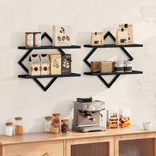 EZIFY 2-Piece Wooden Diamond Floating Shelves, Wall Mounted Space-Saving Anti-Wobble Organizer For Living Room/Bedroom - Brown Two-piece Set - View 11