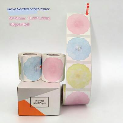 2 Rolls Floral Multi-Color Wavy Thermal Label Paper, 197"X1.97"(50X50mm) - 140 Labels Per Roll, Suitable For Phomemom110/M221/M220/M120/M200 Label Printers, Food Labels, Address, Apparel, Jewelry Labels