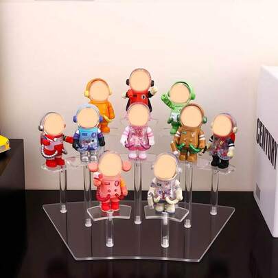 1 buc. Figurină trapezoidală acrilică transparentă de înaltă calitate, păpușă mini lucrată manual, parfum, ruj, pudră, pernă, produse de îngrijire a pielii și alte produse cosmetice, organizare zilnică a biroului și raft de depozitare, model multifuncțional de raft de depozitare lucrat manual, organizare și raft de afișare pentru articole mici de uz casnic, potrivit pentru casă, magazin, tejghea, ochelari, raft de afișare pentru bijuterii