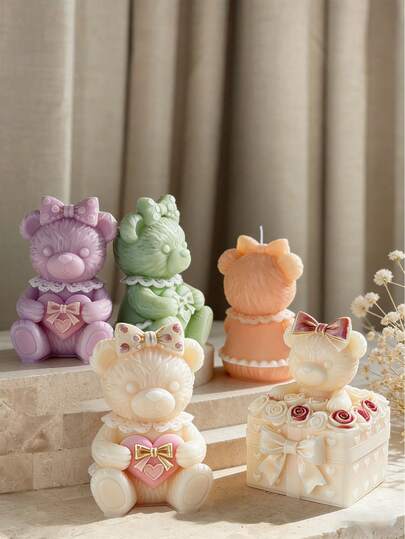 2 Pcs Mother's Day Gift Bowknot & Polka Dot Heart Teddy Bear Silicone Molds, 3D Rose Gift Box Bear Candle Molds, Handmade Soap Plaster Decor, DIY Materials, Thoughtful Gifts For Mom, Friends, High Fidelity & Easy Demold, Candle Making Molds