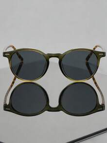 Vintage Tortoise Shell Style Unisex Fashion Glasses, Olive Green Frame, Sun Protection, Suitable For Dating And Street Photography - Mocha Brown - View 3