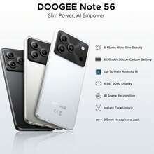 DOOGEE Note 56 安卓 16 智能手机，无合约，6150mAh 电池，8.45mm 超薄机身 + 6.56 英寸 FHD 90Hz 显示屏，价格实惠，八核处理器，24GB + 64GB 存储组合，双 4G SIM 卡，已解锁，支持面部识别/GPS/OTG - 曜石黑 - 查看 2