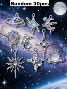 9/20/30/50/100 piezas Surtido aleatorio de colgantes de strass con forma de estrella, luna y corazón, decoración Y2K DIY para collares, pulseras y joyería - azul - Ver 14