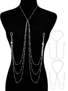 1pc Fake Nipple Piercing With Chain Fake Nipple Rings For Women Sexy Non Piercing Nipple Ring With Necklaces Adjustable Nipple Fake Nipple Ring Non Piercing Nipple Jewelry - Silver - View 1