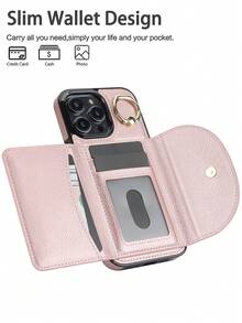 AWQUER PU Faux Leather Wallet Case Suitable For IPhone 17 Air 17E 16E 16 15 14 13 12 11 Pro X XS Max XR 8 7 Plus SE 5G 2022 2020 SE3 SE2 Kickstand Card Slots Mobile Phone Bag Cover With Finger Ring Holder - Rose Gold - View 6
