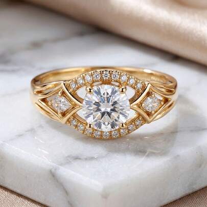 Nhẫn cưới/nhẫn đính hôn thanh lịch dành cho nữ, kiểu dáng bốn chấu, đính đá Cubic Zirconia tổng hợp cắt tròn, nhẫn cưới sang trọng, quà tặng trang sức cho Ngày Valentine, Kỷ niệm ngày cưới, các dịp đặc biệt, thiết kế tinh tế phù hợp để đeo hàng ngày, dự tiệc, quà tặng đôi, quà sinh nhật.