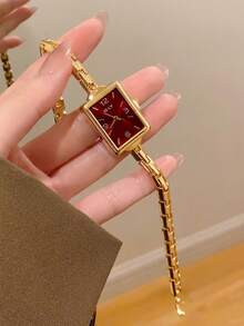 1 pezzo Orologio da donna in oro con quadrante ovale al quarzo, elegante e alla moda, adatto per uso quotidiano, regalo di compleanno, laurea, raduni casual e feste - Dorato - Visualizzare 6