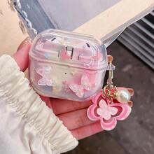 INS 彩色 3D 蝴蝶耳机保护套，适用于三星 Galaxy Buds2 Pro/3 Pro/3FE/Core/Galaxy Buds 4/4PRO 无线蓝牙耳机，透明软壳带吊坠，可爱创意小众设计，防摔保护，适用于三星 Galaxy Buds2/3/Live/FE/Pro - 粉紅色蝴蝶 - 查看 12