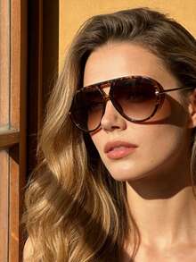 Women's Retro Oversized Round Aviator Glasses, European And American Fashion, Y2K Vintage Basic Style, Classic Shield Frame, Outdoor Travel Street Style Accessory, Suitable For Autumn/Winter Beach Outfit, Business Casual Gift - Multicolor - View 5