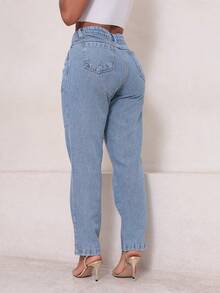 Calça Jeans Feminina Cintura Alta Utility Fit Azul Claro - Lavagem clara - Visão 3