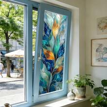 1/3pcs Elegant 3D Plant Leaf Pattern Decorative Privacy Window Film. Retro Colorful Leaf Design Frosted Static Cling Glass Sticker. Suitable For Living Room, Bedroom, Bathroom Home Decor Sticker. - Multicolor - View 9