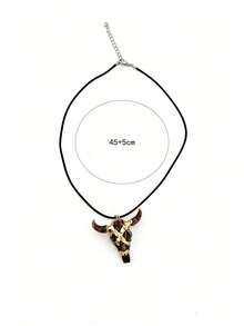 1 pièce Collier pendentif tête de taureau style cowboy occidental unique, collier en cordon vintage à bordure dorée punk - Multicolore - Voir 5