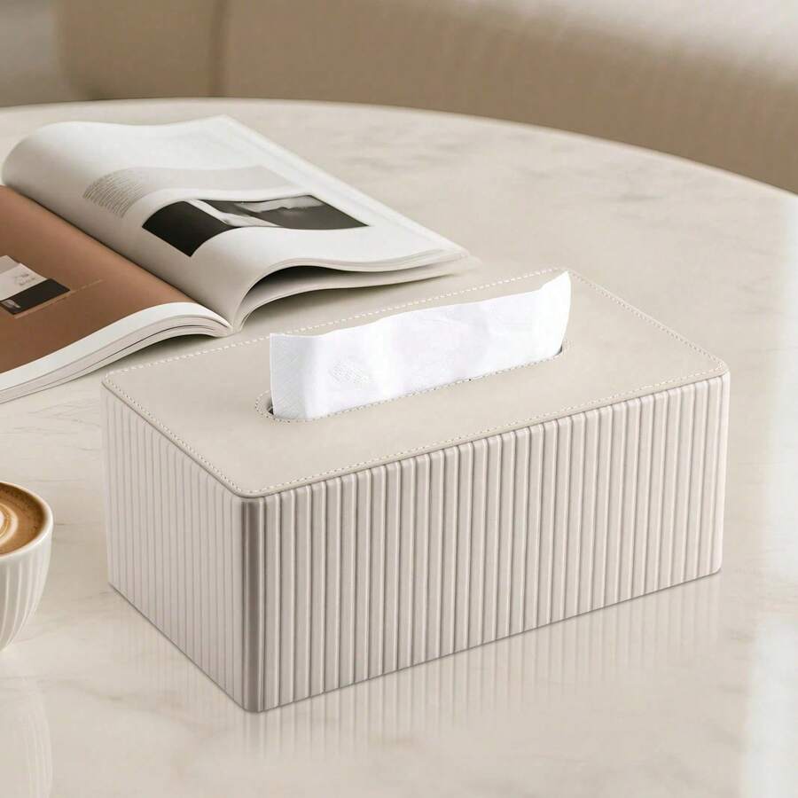 1pc Italian Elegant Home Tissue Box, Roman Column Striped PU Leather Tissue Paper Holder, Suitable For Living Room, Bathroom, Bedroom, Dining Room And Car / Durable And Fashionable Facial Tissue Dispenser - Multicolor - View 1