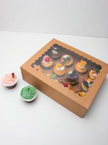 2个/4个/6个装大号纸质蛋糕盒，白色纸板材质，带透明窗口，可装12个纸杯蛋糕，大号蛋糕盒，适用于生日、婚礼、节日礼物、蛋糕包装 - 查看 9