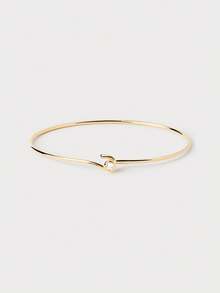 Fashionable Minimalist 925 Sterling Silver Plated Gold Thin Bracelet Inlaid With White Zirconia For Women - Bangle - View 1