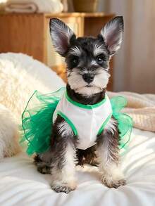 PETCIRCLE 1件宠物服装，狗/猫连衣裙，春夏新款薄纱裙，幸运仙女薄纱裙，轻盈薄纱裙 - 綠色 - 查看 5