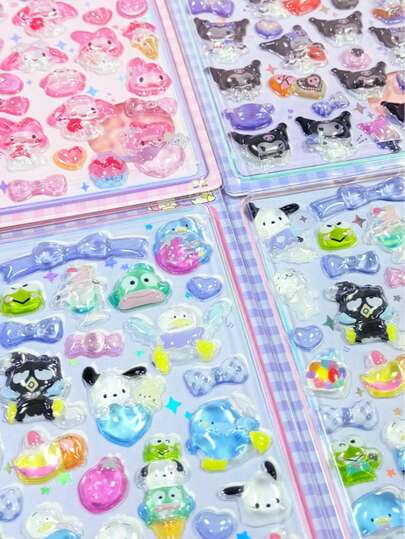 一套可爱3D图案装饰贴纸，卡通猫咪贴纸，可重复使用防水贴纸，DIY手机水晶浮雕贴纸，宝石贴纸，手工装饰奖励贴纸，适合学生和儿童，DIY贴纸，新年/情人节/复活节礼物（可能发送不同颜色款式）