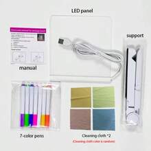 USB供电LED绘图板，监控留言板，配有7支彩色笔 - 防刮擦，带支架，可用作发光留言板、LED留言板、白板，适用于办公室、学校和家庭，亚克力材质，可用作笔记本、绘图用品。 - 白色 - 查看 13