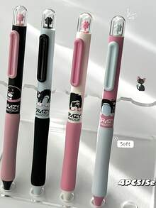 1/4pcs Cute Cow & Cat Capsule 0.5mm Black Gel Pen, Smooth Writing, Retractable Cat Paw Design, Suitable For Girls And Kids - Multicolor - View 3
