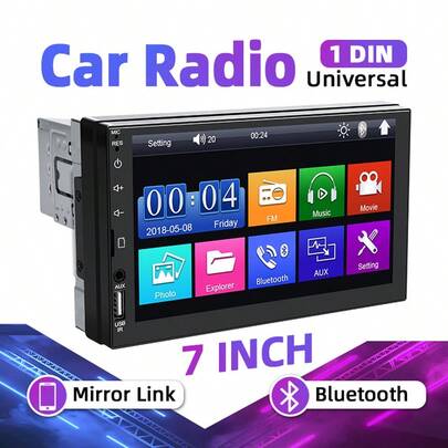 مشغل MP5 للسيارة HIPPCRON مقاس 7 بوصة 1-DIN، شاشة لمس عالية الدقة، مشغل وسائط متعددة، FM AUX USB MirrorLink، سهل التركيب