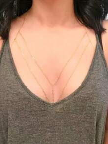 1件装女士几何链条性感沙滩度假风身体链，时尚个性配饰，简约街头风 - 金色 - 查看 5