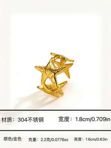 1 chiếc nhẫn thép không gỉ hình ngôi sao rỗng tối giản, dây đeo bằng thép titan có thể điều chỉnh, dành cho nữ, phù hợp để đeo hàng ngày và trong các dịp trang trọng. - Sao Biển Vàng - Xem 2
