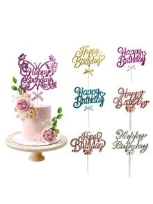 3D Shiny Birthday Cake Topper, Double-Sided Decorative Sign For Cake Decoration, Perfect For Enhancing Birthday Cake Display, Also Can Be Used As Photo Booth Prop - Multicolor - View 7