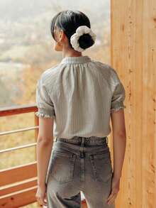 Women's Elegant Button Decor Flowy Lightweight Ruffle Sleeve Blouse, Suitable For Holiday Outings And Vacations Summer - Mint Green - View 2