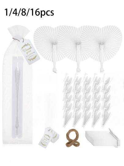 1/4/8/16pcs Heart-Shaped Folding Hand Fans With Thank You Cards, Hemp Rope & Gift Bags,Heart-Shaped Hand Fan,Foldable Paper Wedding And Bridal Shower Decorations,Wedding Bridal Hand Fan And Fan Storage Bag,Hand-Painted Diy Folding Fans, Solid Color Paper Fans,Hand Fan For Women, Bridal Shower Party Decorations, Stacked Handheld Cooling Blowers For Engagements, Bride And Bridesmaid Gifts,Valentine's Day