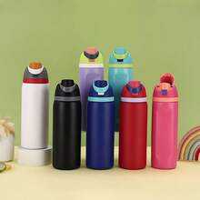 A Set Of Stainless 24OZ Stainless Steel Water Bottle With Straw Reusable Insulated Tumbler Cup For Sports Travel School Multiple Colors - Màu đen - 24OZ - Xem 5
