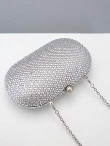 Elegant Fashion Rhinestone Embellished Oval Clutch Bag - Silver - View 3