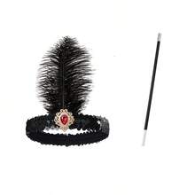 1920s Vintage Elegant Feather Headband Collection: Black/White/Red Multi-Color Rhinestone Styles, Suitable For Party, Ball And Retro-Themed Outfits Atmosphere Accessory - Multicolor - View 13