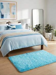 1 tấm thảm lông xù siêu mềm màu xanh da trời nhạt, dày 1.4 inch, trọng lượng 550g/㎡, có lớp mút hoạt tính 0.24 inch, chống trượt, thích hợp cho phòng khách và phòng ngủ. - A - Xem 6