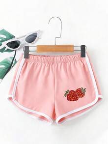 1 Set de Camiseta de Cuello Redondo y Pantalones Cortos con Estampado de Fresa para Niñas Preadolescentes. Diseño Minimalista Cómodo Adecuado para Primavera y Verano - Multicolor - Ver 6