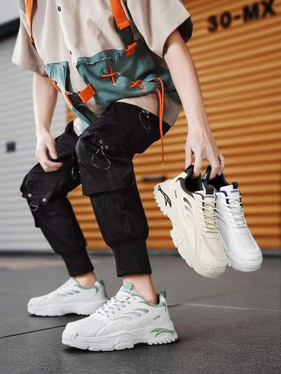 أحذية رياضية كاجوال للرجال، تصميم سميك للنعل لزيادة الارتفاع، أعلى قماش تنفس، إدراج ألوان متدرجة لأسلوب عصري متعدد الاستخدامات، مناسبة للسفر والعمل والتنقل