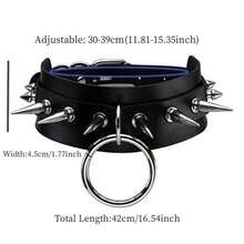 酷炫朋克哥特风项圈，男女通用，黑色PU皮革复古项链，可调节 - 黑色 - 查看 3