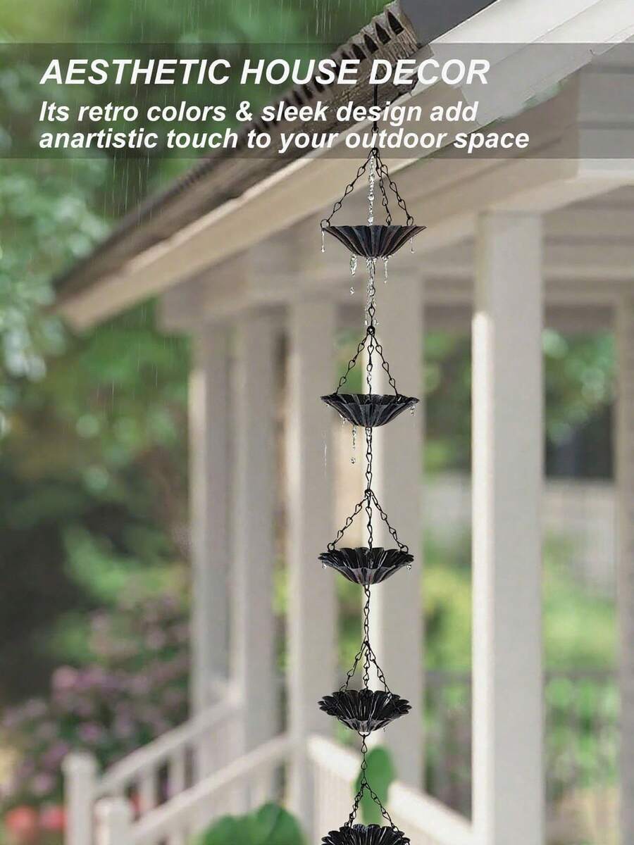 New Lotus Wind Chime Iron Decor, Garden Outdoor Courtyard Rain Chain Hanging Decoration