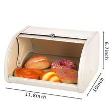 SOUJOY - Caja de pan para encimera contenedor de pan para cocina soporte de almacenamiento de pan de metal clásico contenedor de almacenamiento de pan rústico de la década de los 50 para ahorrar - Crema - Ver 2