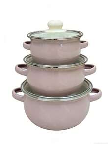 Juego de 3 piezas de utensilios de cocina esmaltados, que incluye olla de sopa mini, olla de doble asa y olla pequeña de fondo plano - Ver 6