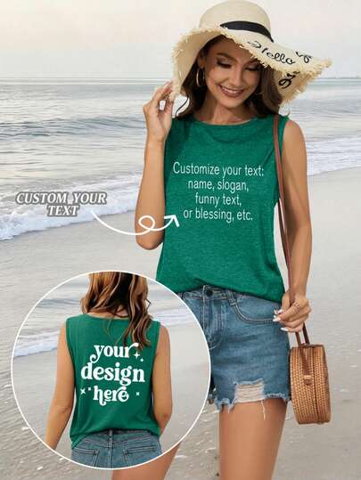 Áo tank top nữ kiểu dáng thường ngày, có thể in chữ nổi hoặc hình đồ họa theo yêu cầu, kiểu áo sơ mi cổ điển, phù hợp cho các hoạt động ngoài trời, đi biển, mua sắm, lễ hội, tiệc tùng, du lịch, nghỉ mát. Áo tank top cổ tròn bằng cotton màu trắng, áo khoác ngoài thường ngày dành cho nữ theo yêu cầu.