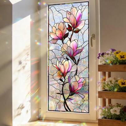 1/6 قطع ملصق نافذة بنمط هندسي زهري، ملصق زجاج خصوصية قوس قابل لإعادة الاستخدام من البي في سي، مناسب للغرف والمكاتب والمطابخ والحمامات وديكور المنزل