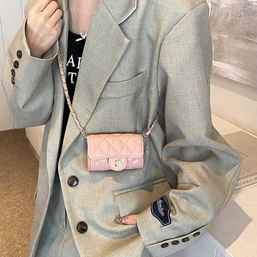 Single Shoulder Bag With Diamond Embroidery And Golden Ball, Crossbody Bag, Mini Casual Bag With Texture For Women - 粉色 - 查看 1